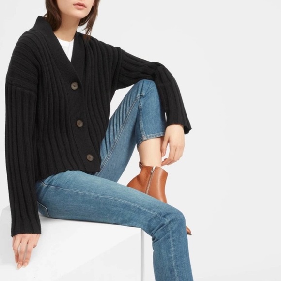 Everlane Black Wool Cashmere V Neck Cardigan Sweater - Small - Picture 3 of 8